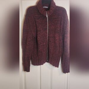Daniele Alessandrini L ITALY Maroon Full Zip MOHAIR WOOL Blend Knit Women Sweter